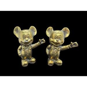 Vintage Walt Disney Made in Korea Mickey Mouse Waving Brass Bookends (Pair) 6.5"